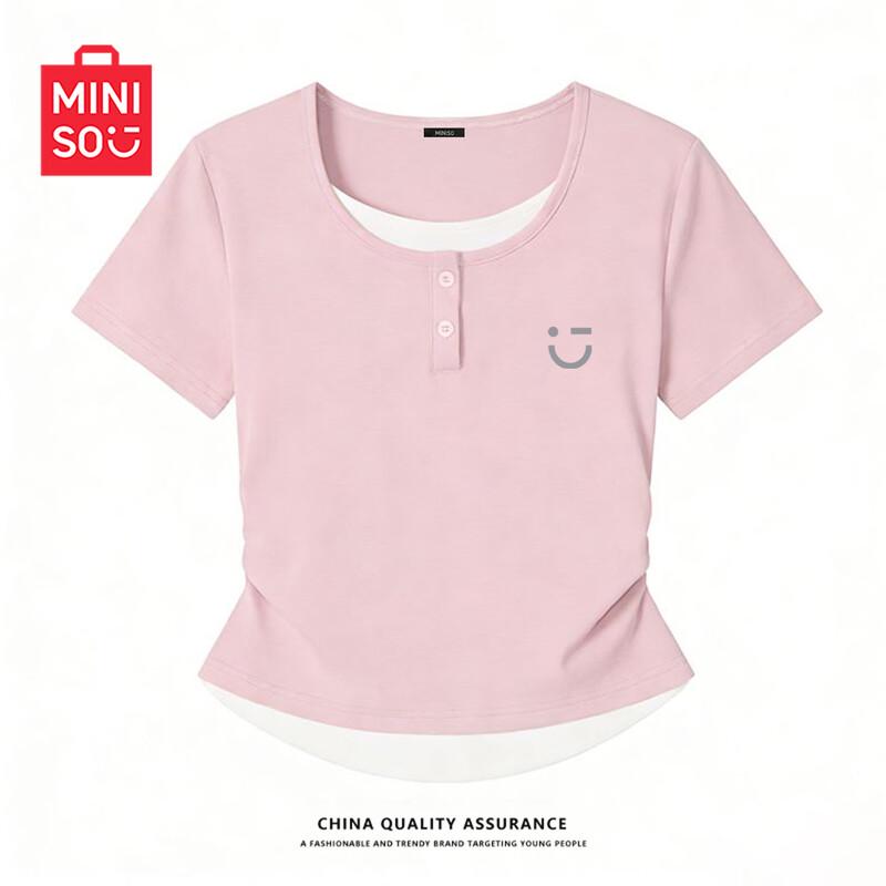 MINISO Women s Faux Two-Piece Short Sleeve T-Shirt XL