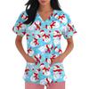 Clinical Uniform Women Gingerbread Santa Claus Print Christmas V-Neck Scrubs Women Fashion Short Sleeve Surgical Uniforms Top's