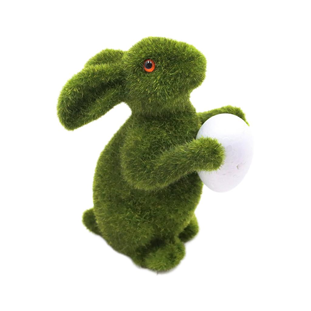 Easter Artificial Moss Rabbit Ornament Flocking Standing Rabbit Statue Figurine Sculpture for Garden Lawn Yard Decors