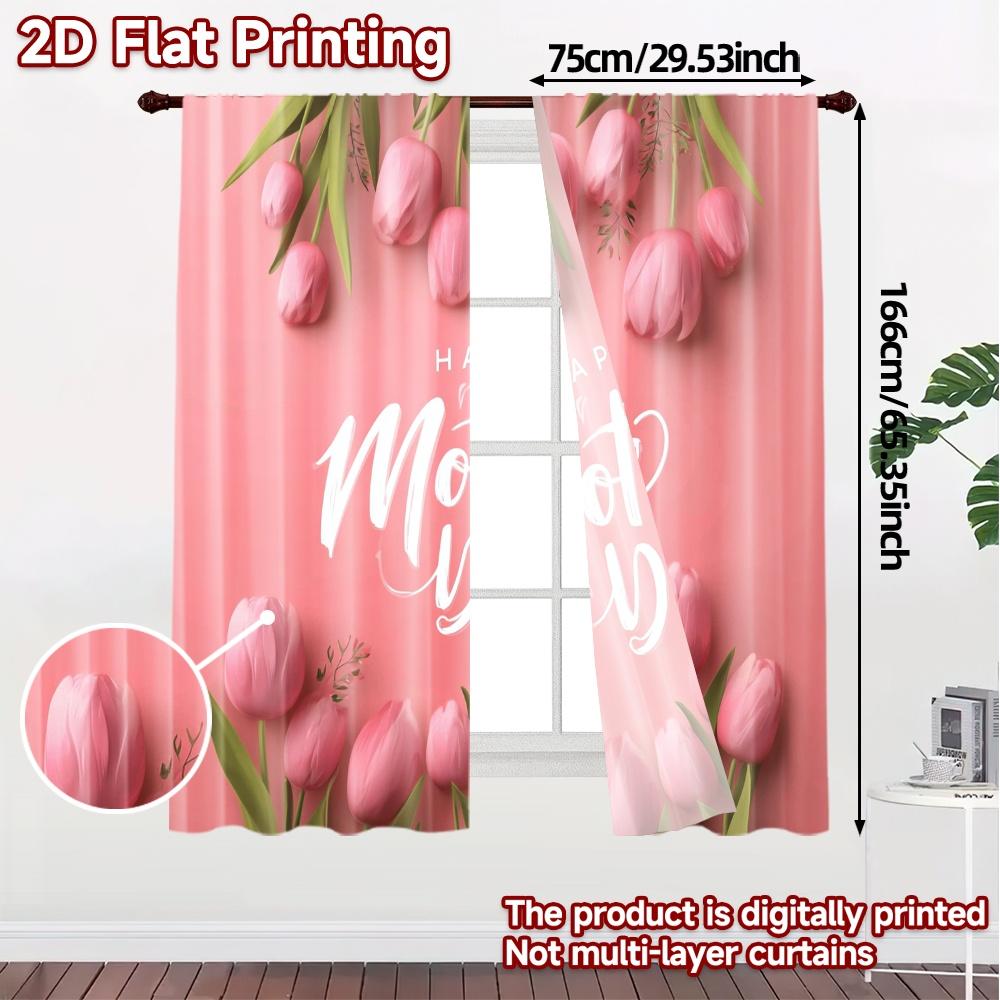 2pcs   2D FLAT PRINTING Curtains (Without Rod) Tulip Mothers Day Popular Curtains Versatile 100% Polyester Curtains Thermal
