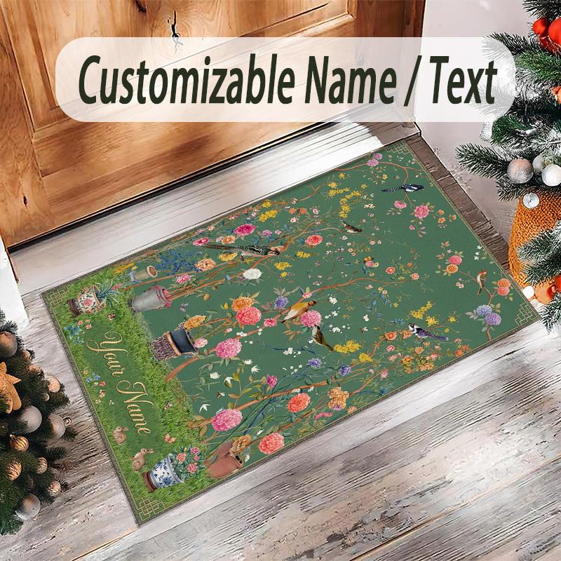 Birds Theme Crystal Velvet Floor Rug Personalized Custom Name Text Warm Carpet Home Decoration