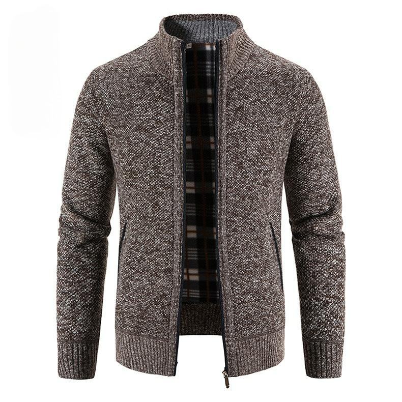 Autumn and Winter Men's Plus Velvet Stand-up Collar Cardigan Sweater Fashion Warm Sweater Jacket Top Men