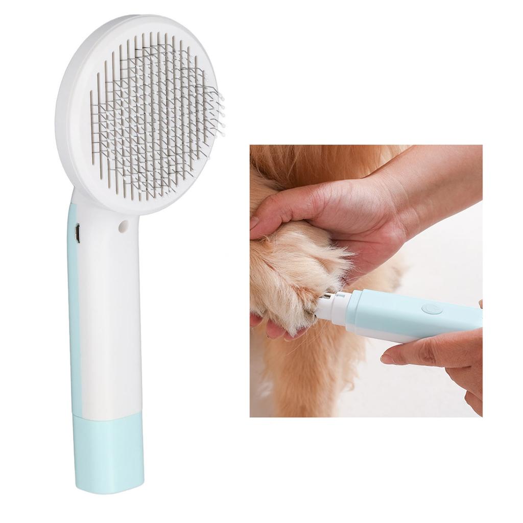 Pet Slicker Brush 2 in 1 Detangling Self Cleaning Floating Hair Removal Pet Grooming Comb with Nail Grinder for Cat