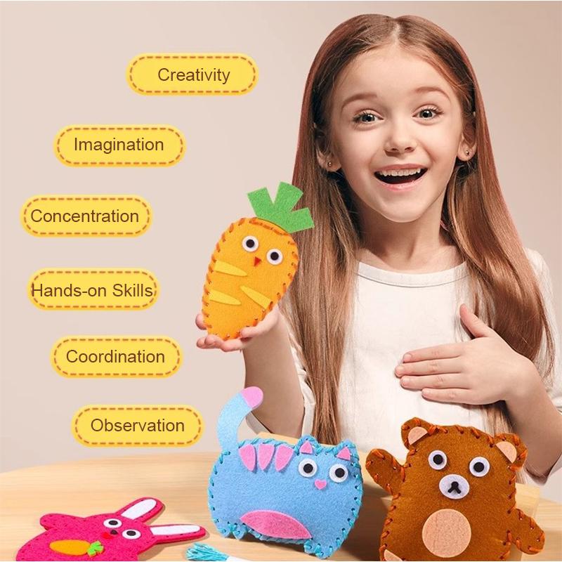 6-Piece Felt Sewing Craft Kit With Full Material Set - Diy Plush Doll Ornaments Gift For Kids