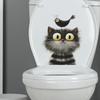 Cartoon Grey Cat Bird Toilet Bathroom Decoration Wall Stickers