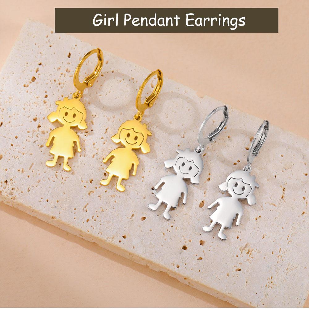 Cazador Girl Boy Child Earrings for Women Stainless Steel Cute Kids Drop Earrings Jewelry Gold Color Gift Wholesale Trendy