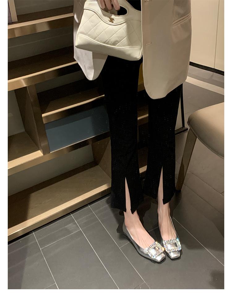 Sheepskin version~ Rhinestone light mouth French square head silver with skirt single shoes women's new leather Mary Jane shoes ladyshoes