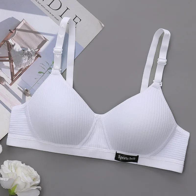 White Ribbed Wireless Bra with Adjustable Straps and Soft Support S белый