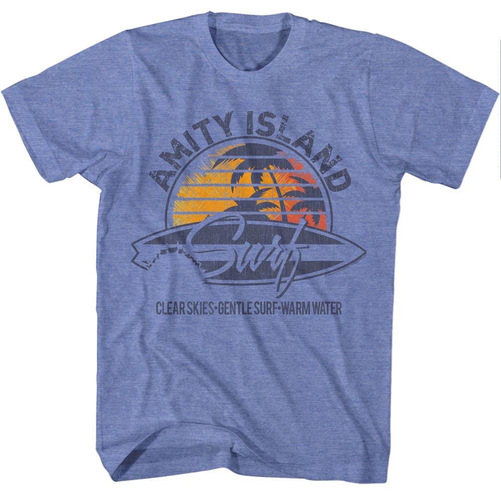 Jaws 70 Thriller Movie Shark Bit Surfboard Amity Island Sunset Men T Shirt M