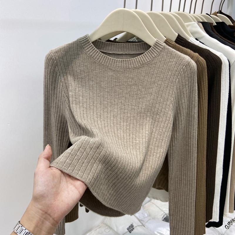 

2025 Autumn/Winter Women s Ribbed Slim Fit Knitted Pullover Sweater S fit for below 45 kg верблюд