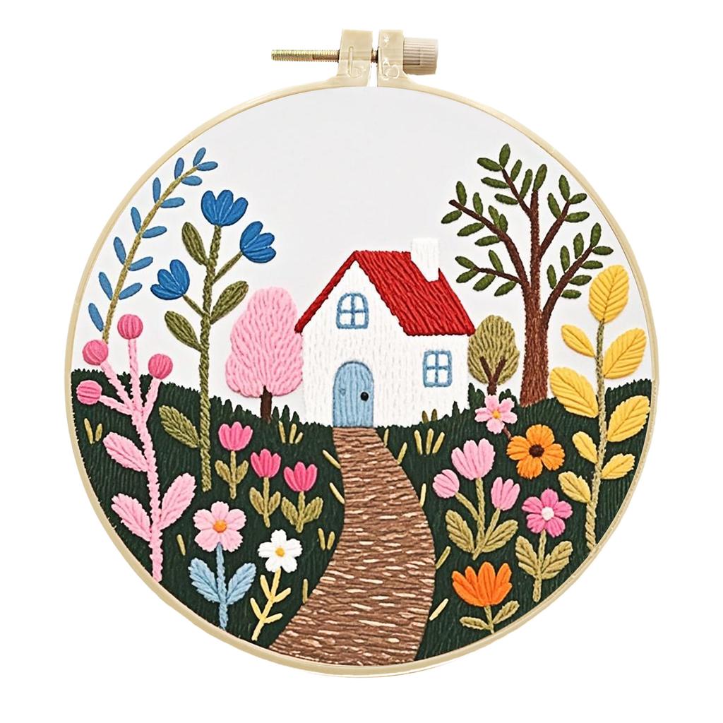 1 Se tGarden-themed Vintage DIY Embroidery Material Kit, Including Beginner-friendly Tools and Stitch Tutorials. Embroidery Fabric Material Kit