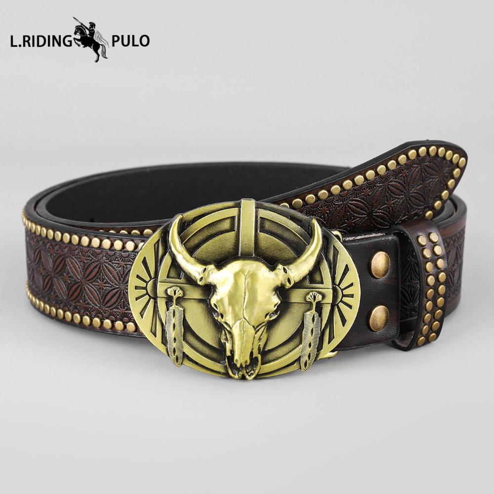Cintura Western in Denim Tendenza Retro Gioventù Punk Rilievo Uomo Borchie Pelle Cintura