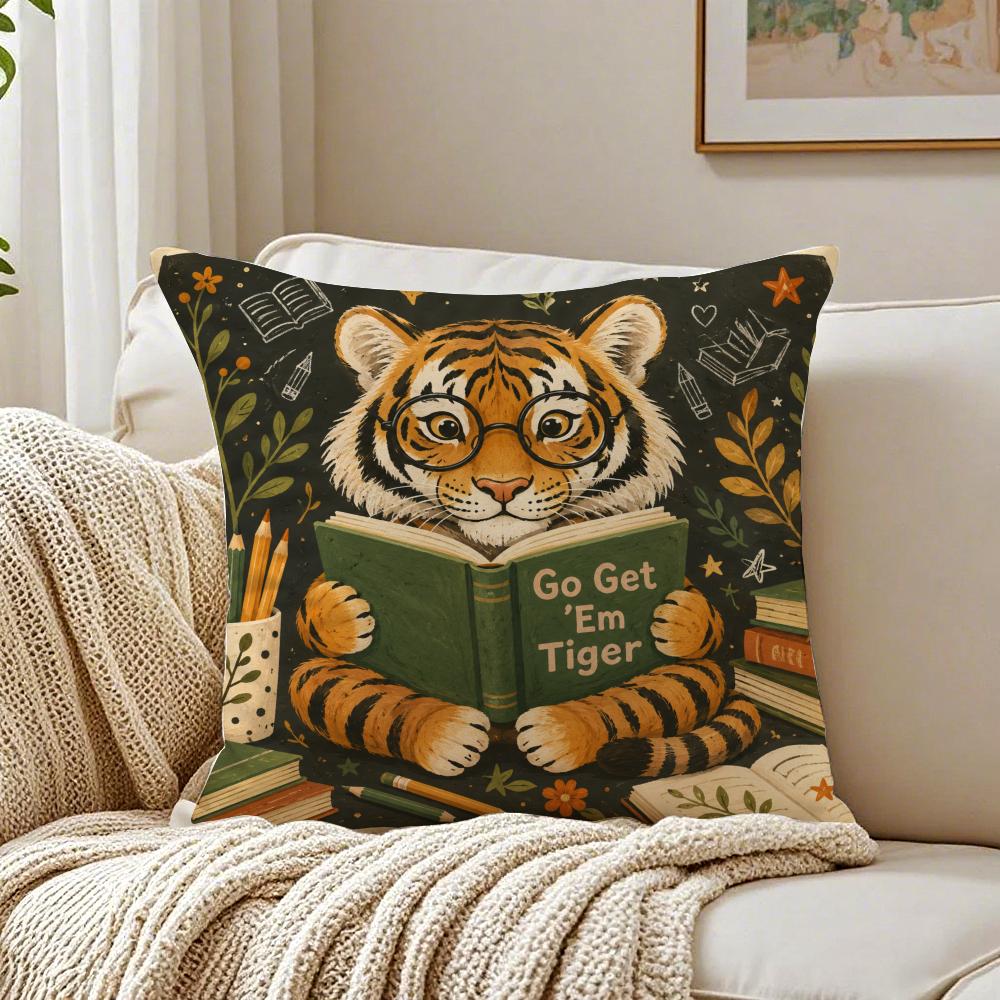 Go Get Em Tiger Cushion Cover Breathable Organic Short Plush Cushion Covers Machine Washable Wrinkle-Resistant Soft Durable