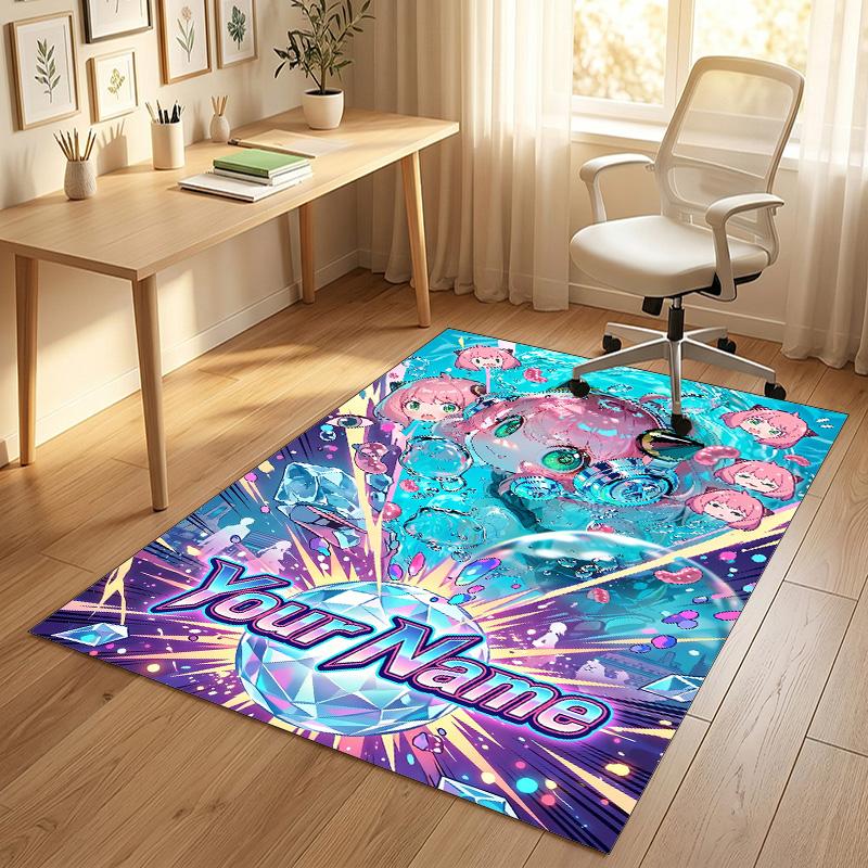 Personalized Crystal Velvet Carpet,Spy × Family Custom Printed Name, Plush Area Rug For Home Indoor Decor
