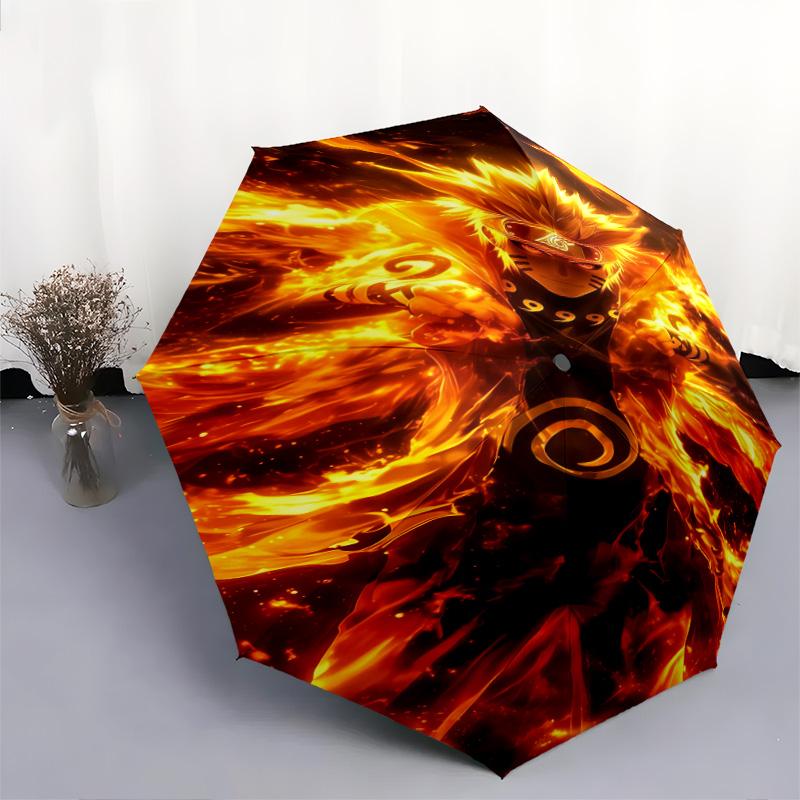 1 PC Automatic Folding Umbrella - Naruto Fire Sage Mode Pattern Portable Foldable Design With 8 Ribs Christmas Birthday Gifts