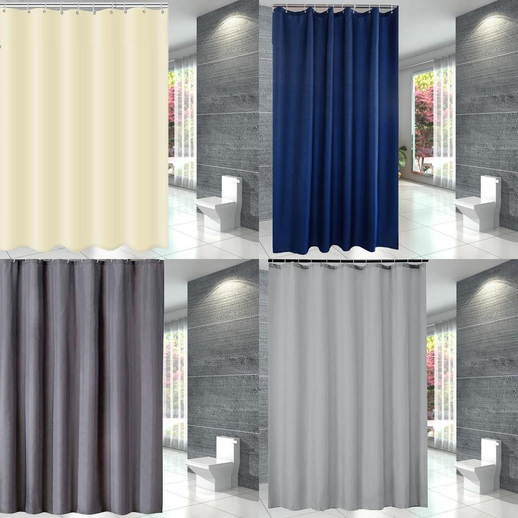 Waterproof Solid Color Polyester Shower Curtain Hooks Set For Decor Bathroom