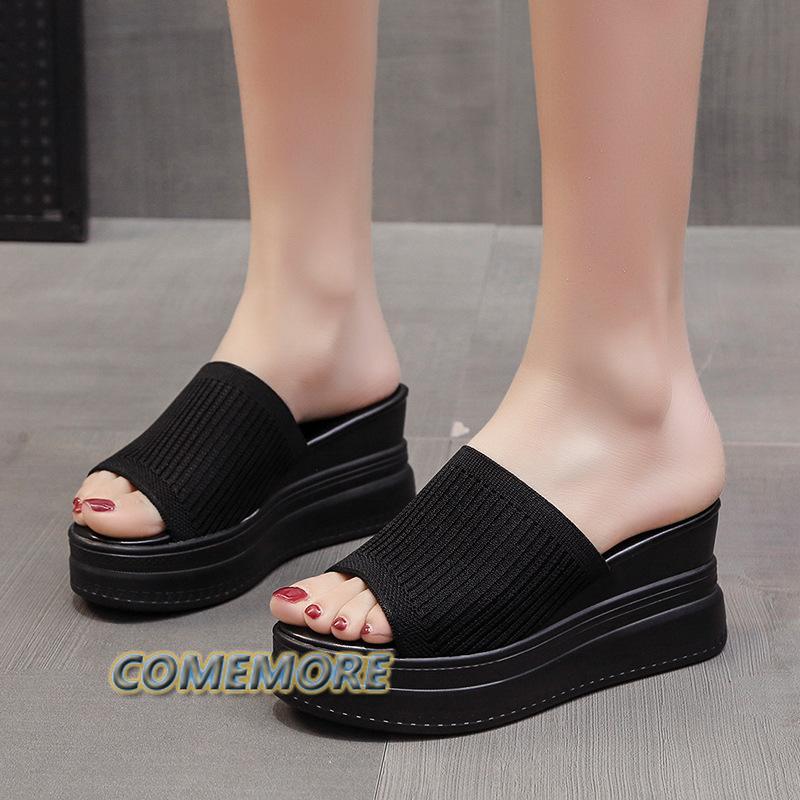 Módní červeno-bílé pantofle na klínku dámské sandály platformové klínkové boty dámské letní sandály plážové sandály pantofle na vysoké platformě