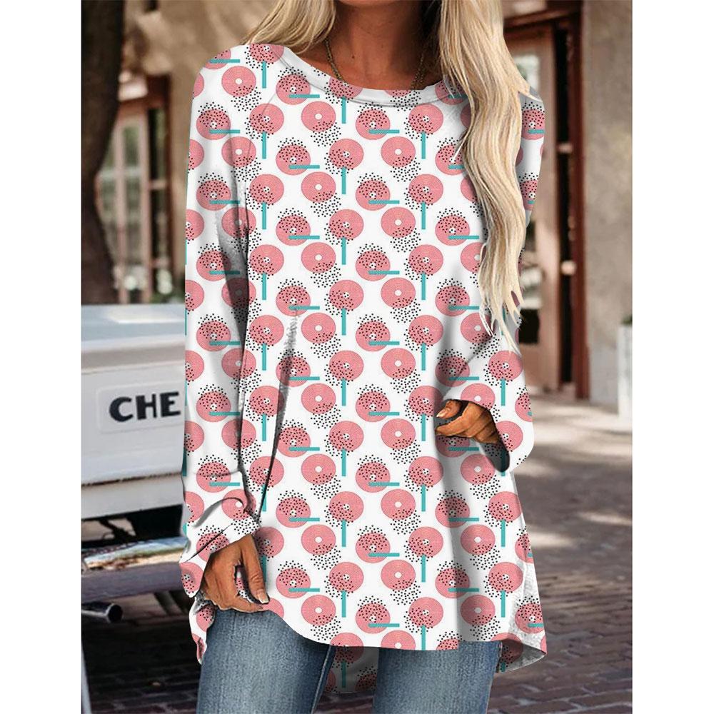 Womens T Shirts Long Sleeve 3D Printed Crew Neck Shirts Basic Tee Tops Blouse Fall Winter Basic Loose Fit Casual Pullover Shirts