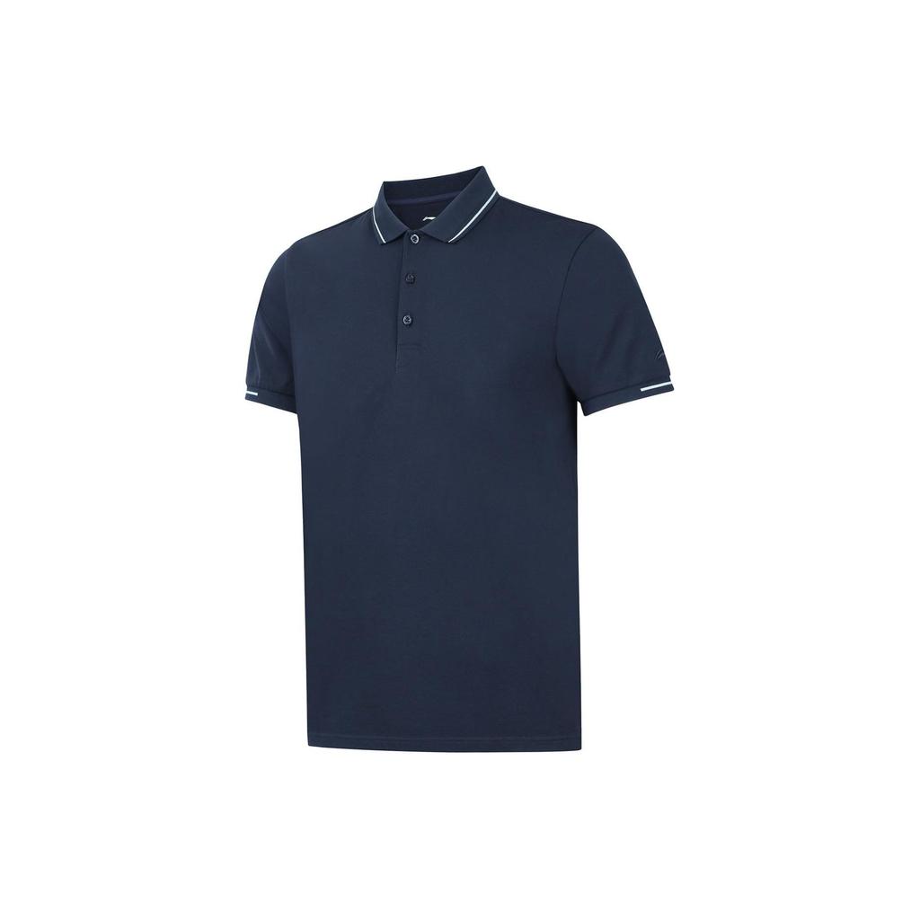 Li Ning Solid Color Breathable Comfortable Short Sleeve Polo Shirt Unisex Tops Ink-Blue APLT083-8