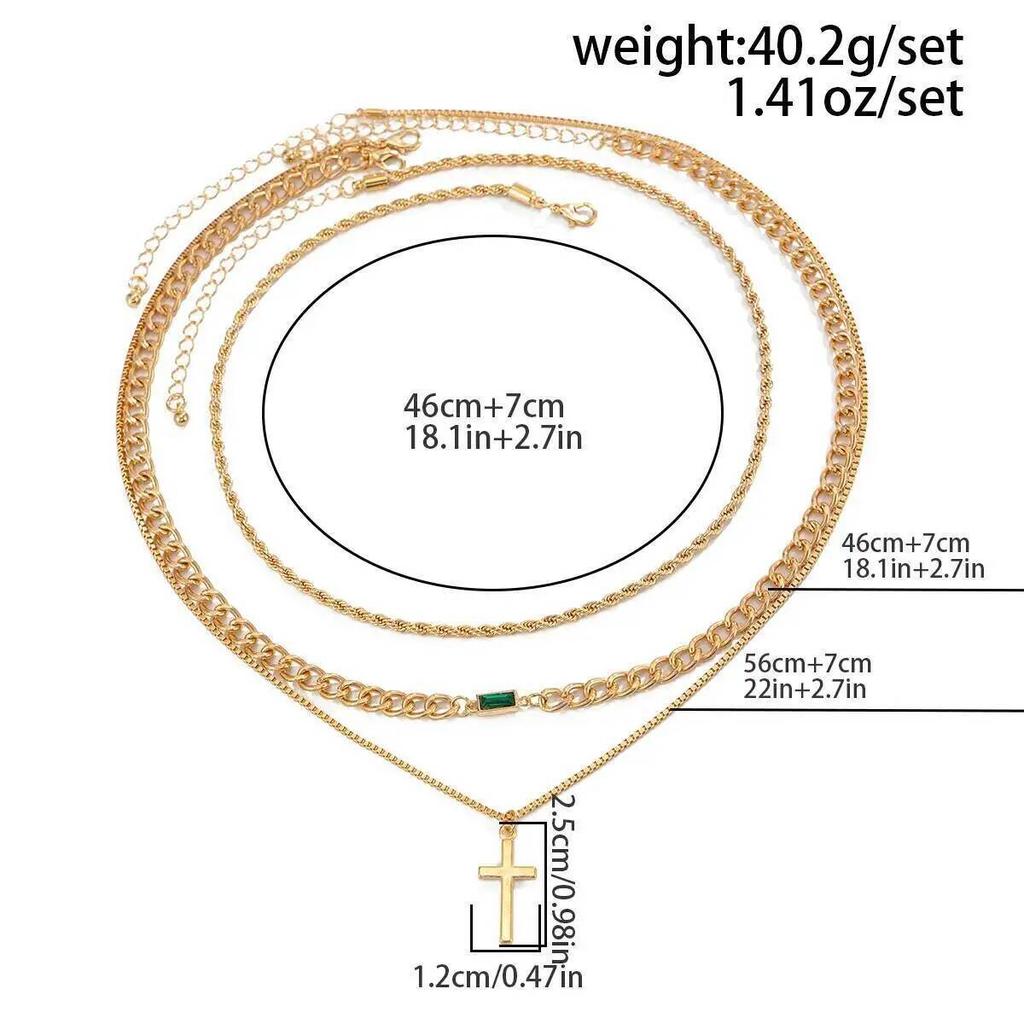 Salircon 3Pcs/Set Punk HipHop Metal Cross Pendant Necklace Men Trendy Gold Color Thin Snake Cuban Link Chain Necklace Jewelry
