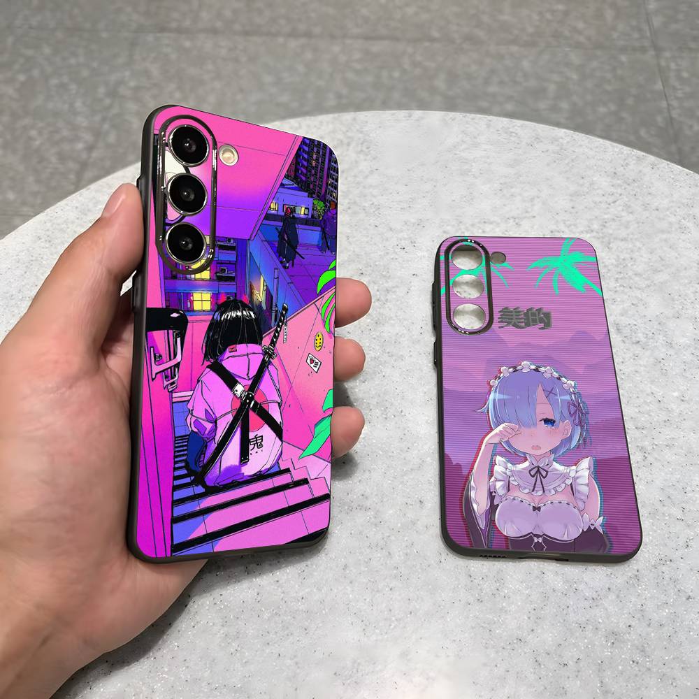 Vaporwave Glitch Anime Luxury Black Phone Case For Samsung Galaxy S23 S24 S25 Ultra S22 Plus S21