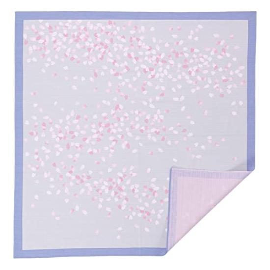 Sanbi Large Sakura Fubuki Furoshiki Blossom 90cm Wide Cotton Shantung Furoshiki Made in Japan (Cherry Snowstorm) (Blue)