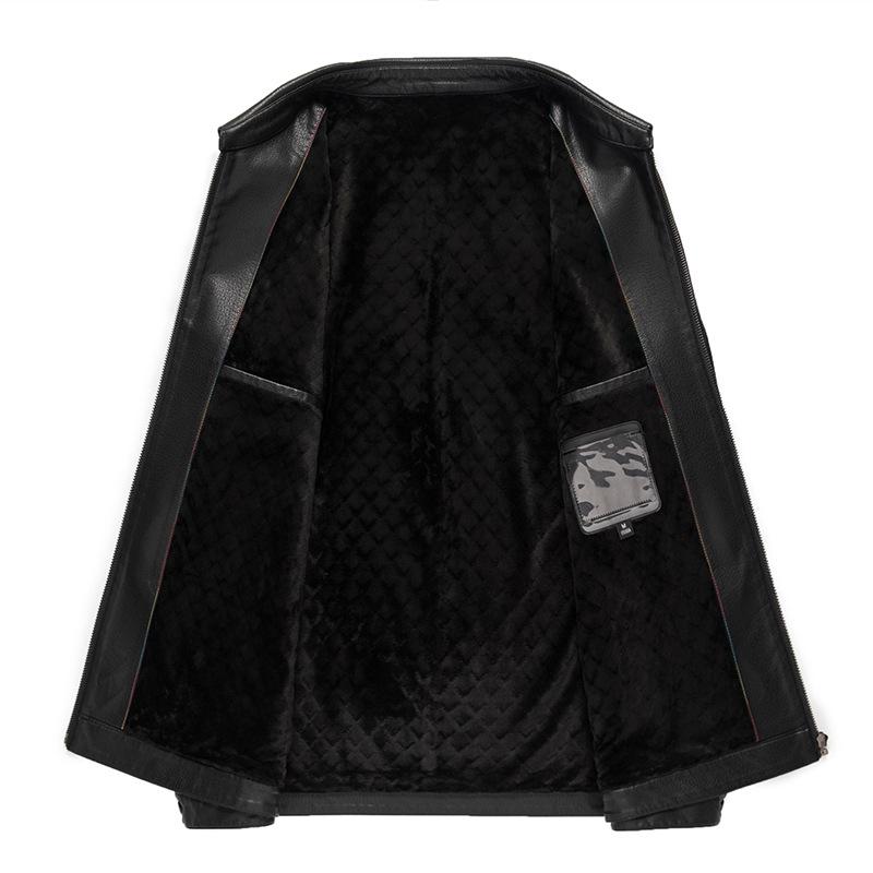 Men's Plus Size Genuine Leather Jacket - Spring/Autumn Middle-aged Casual Lapel Outerwear