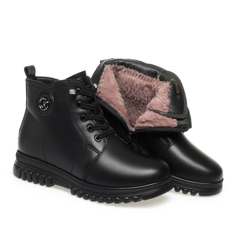 Cotton shoes autumn and winter short boots    and elderly women's shoes velvet leather shoes warm Martin boots flat mother shoes