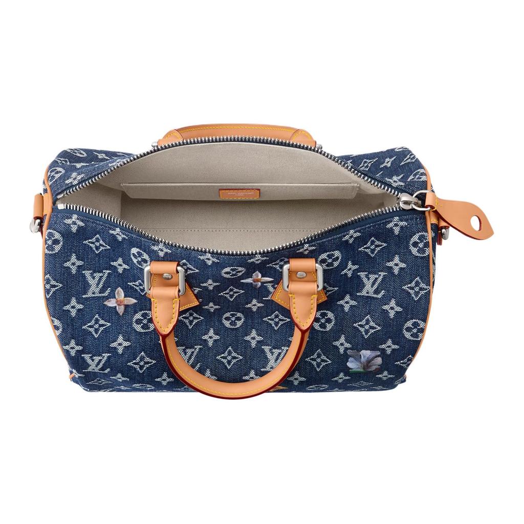 Louis Vuitton Speedy Monogram Floral Denim Shoulder Bag, Crossbody Bag, Handbag Men's Blue M27556