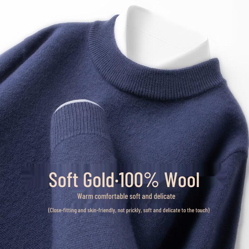 Hengyuanxiang Men's 100% Pure Wool Pullover Semi-High Neck Sweater