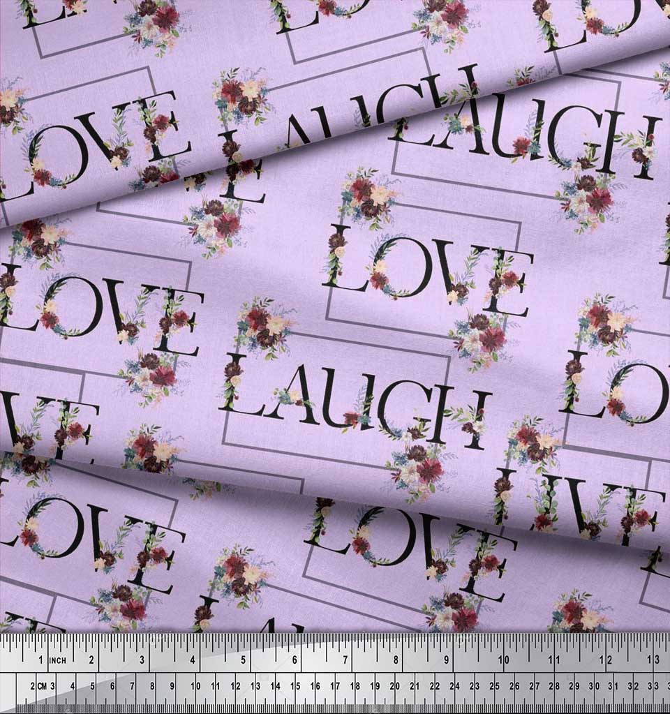 Soimoi Japan Crepe Satin Fabric Floral Love Text Fabric Prints By Metre 42 Inch