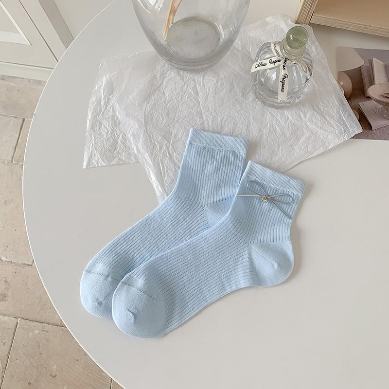 

Женские весенне-летние тонкие однотонные универсальные носки-подследники с балетным бантом на тонкой полоске 1 pair синий