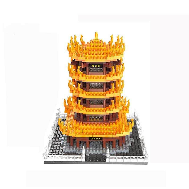 Building blocks Yellow Crane Tower Boys Microparticle Building Series Giant Assembly Building Modle Educational Kid Toy Series