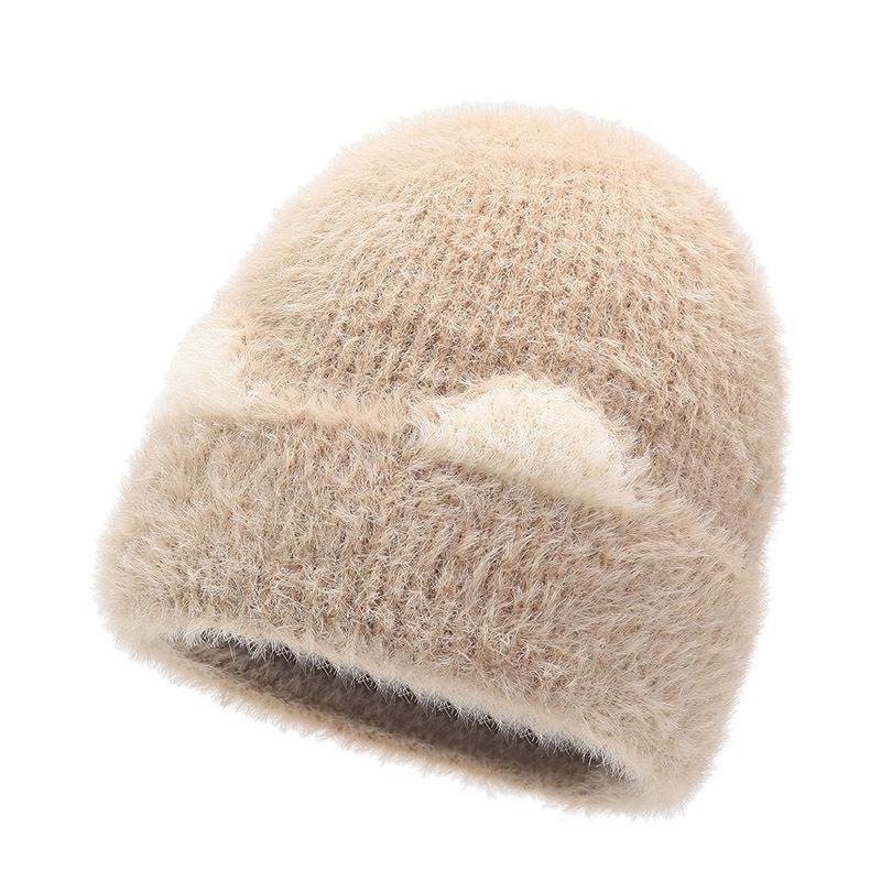 Thickened Knitted Hat In Autumn and Winter Warm Wool Hat Fleece Thickened Kitten Ear Pullover Ear Protection Face Protecting Little Girl Hat