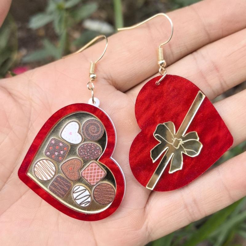 Hot Sale Valentine's Day Love Earrings Peach Heart Rocket Gift Box Ice Cream Burgundy Retro Premium Earrings