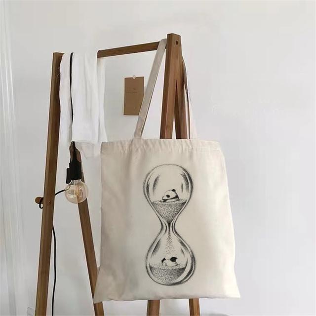 New Women's Cartoon Handbag Cute Animal Panda Shoulder Canvas Bag Large Capacity Girl Reusable Shopping Bag Grocery Bag.