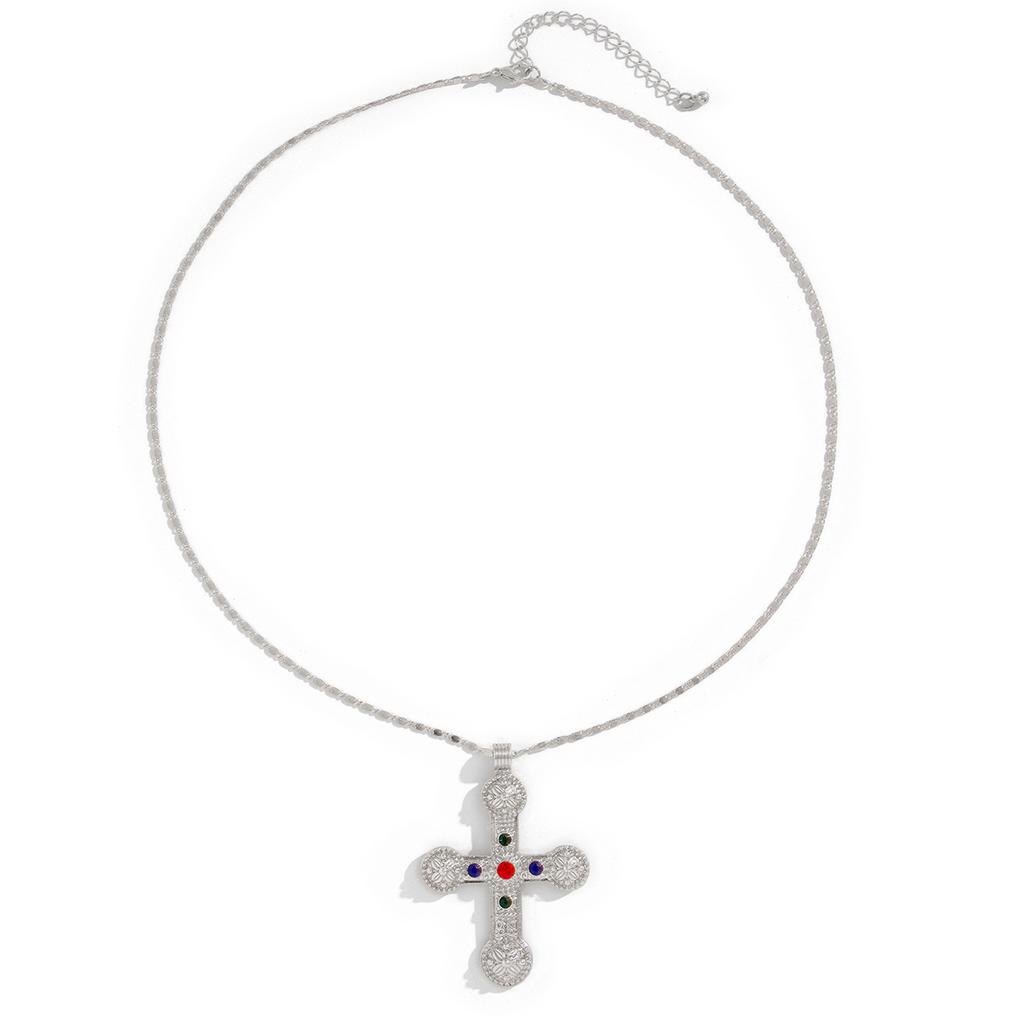 Ingemark Vintage Creative Big Imitation Pearl Jesus Cross Pendant Choker Necklace for Men Luxury Adjustable Chain Grunge Jewelry