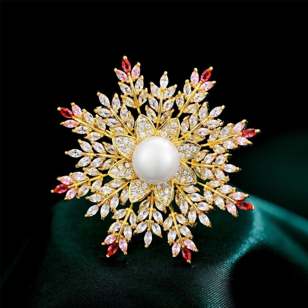 Luxurious South Korean Snowflake Brooch with Zircon Inlaid Diamonds – Elegant Corsage Pin for Suits and Coats.