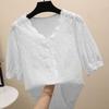2019 Summer Embroidered Tops Cotton Fabric Blouse Embroidered Shirt Scallop Collar Short Sleeve Lace Elegant Cute Floral Pattern Thin Loose Fit