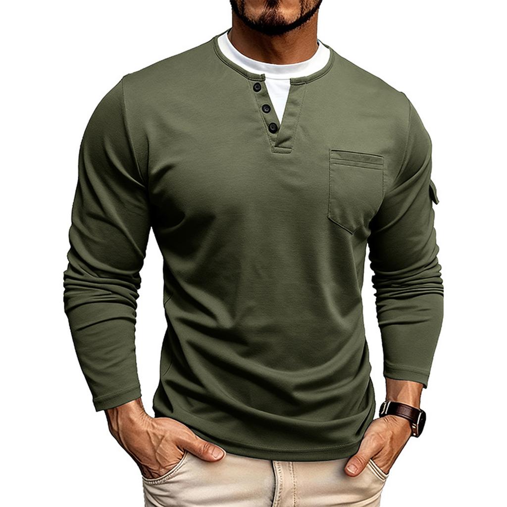 Shoulder Sleeves Men'S Long Sleeved Patchwork T-Shirt Casual Top