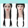 Mid Length Black Braided Wig For Halloween Featuring Stylish Wednesday Outfit Design