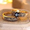 Crystal Female Purple Black Blue Zircon Round Stone Ring Set Vintage Gold Color Bridal Wedding Jewelry For Women