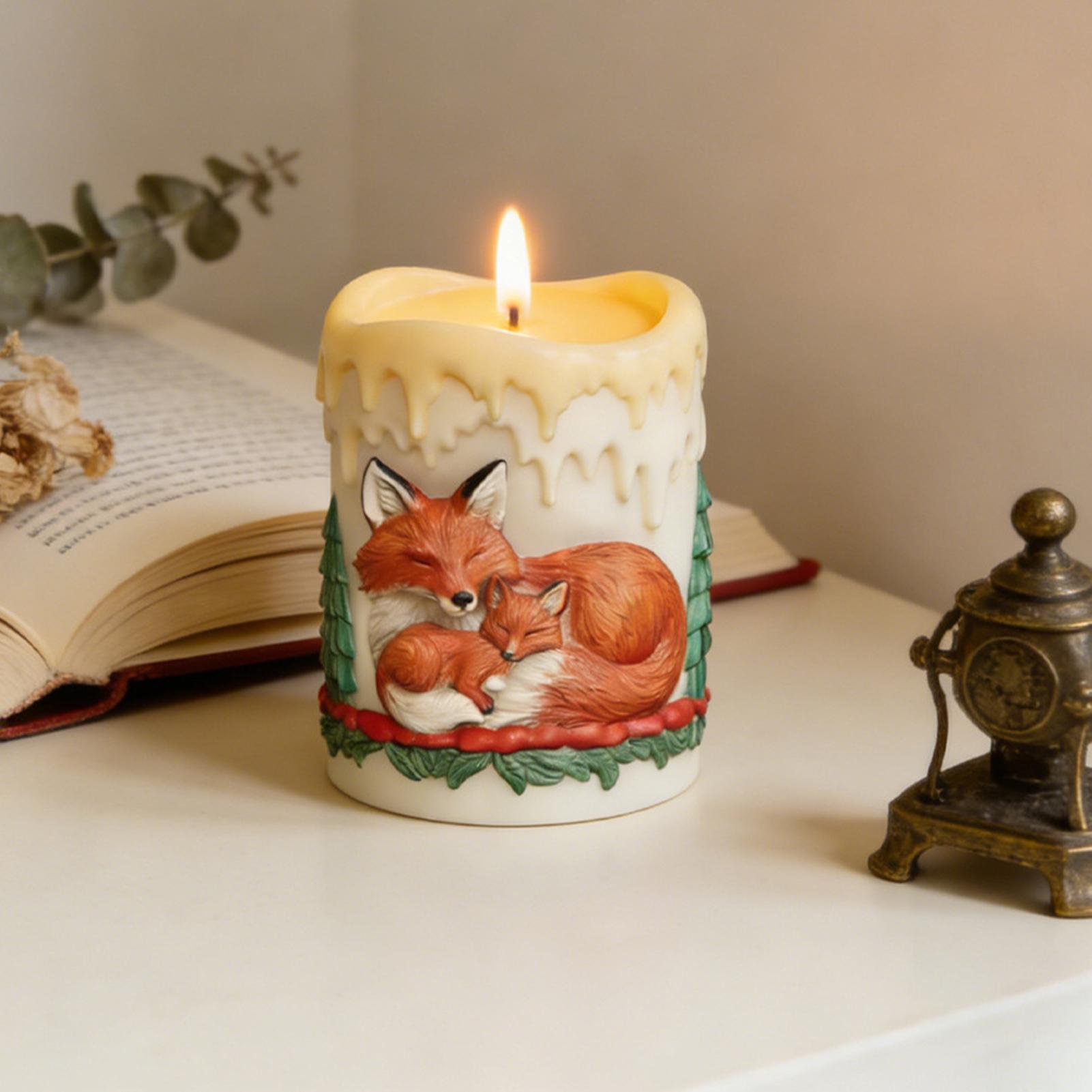 Foxs Forest Candle Silicone Mold Cylindrical Candle Mold Including Sleeping Foxs & Pine Tree Patterns 3D DIY Candle Making Mold China Mainland