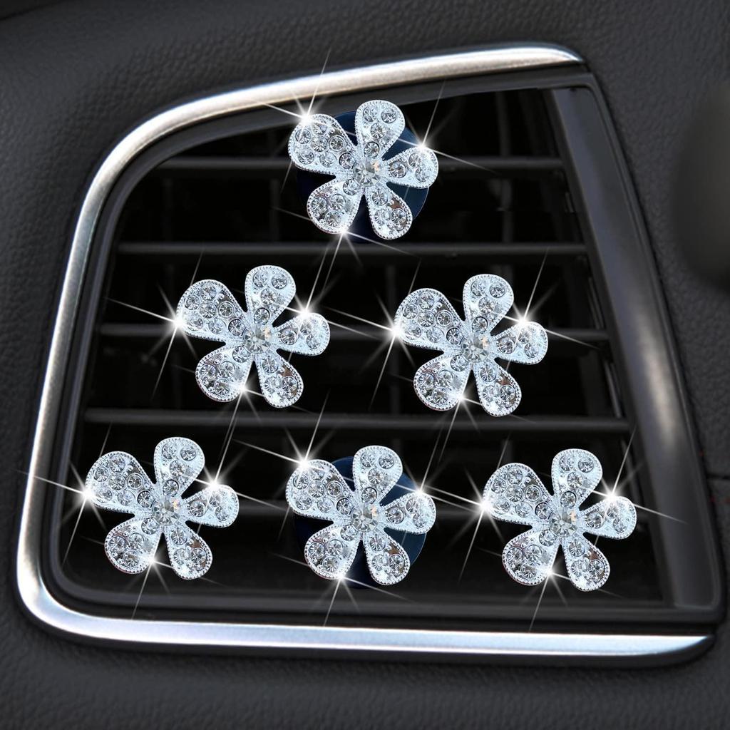 6 Pcs Black Daisy Air Vent Clips, Cute Flower Car Air Fresheners Vents Clips Diamond Vent Clip Car Interior Decor Charm Bling Accessories Decoration