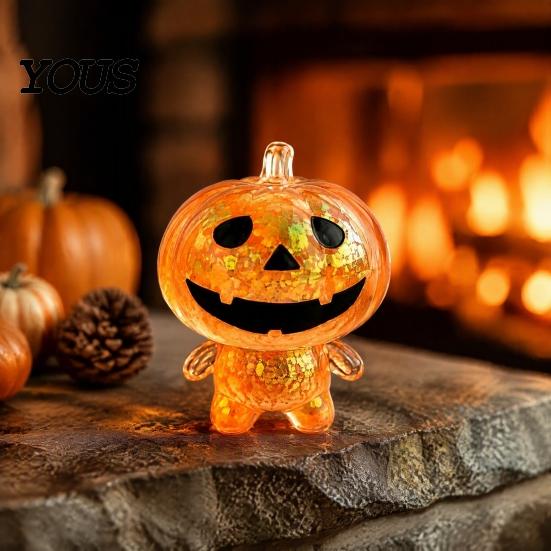 Pumpkin Fidget Sensory Toys Halloween Stress Relief Toy, Glitter Man Squeeze Pocket Sized Clear Toy for Holiday Party Favors Goodie Bag Fillers