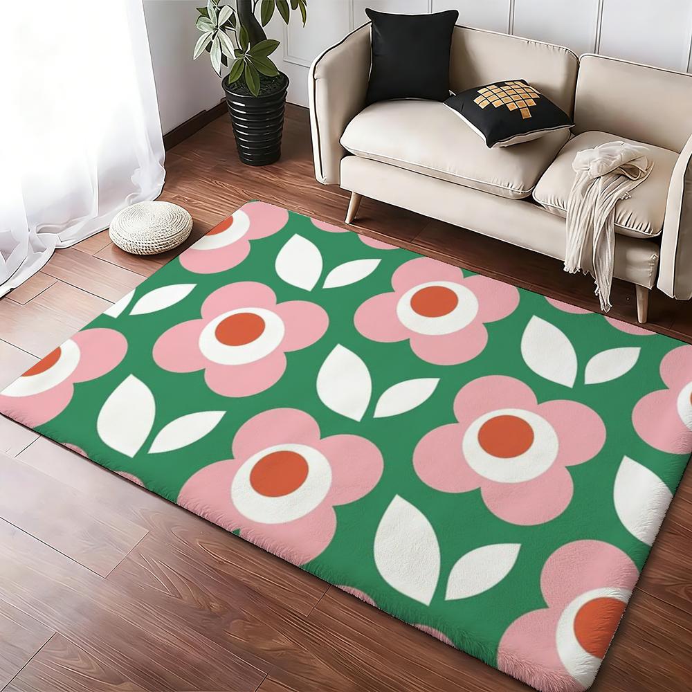 O-Orla Kiely Flower Floor Mat Cozy Flannel Soft Thick Non-Slip Mat For Living Room Bedroom Kitchen Decor Rugs