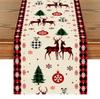 Linen Christmas Table Flag with Snowman & Santa Prints - Festive Table Mat Decorations