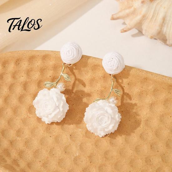 Bohemian Style Earrings 1 Pair Boho Raffia Ball Flower Earrings, Handmade Leaf Romantic Branch Drop Dangle Wedding Bridal Party Jewelry for