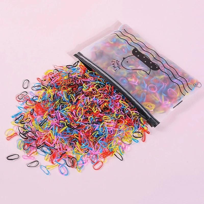 1000/2000Pcs Colorful Small Disposable Hair Bands Scrunchie Girls Elastic Rubber Band Ponytail Holder Hair Accessories Hair Ties