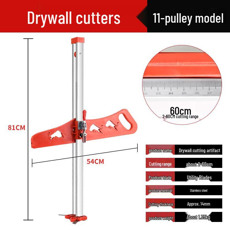 Multi-Functional Gypsum Board Cutter with Folding Handle and Dust-Free Stainless Steel Blade